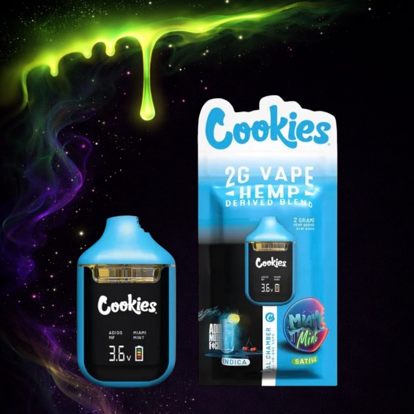 💨 Infused Dual Chamber Vape – Adios Mother F*cker! & Miami Mint – 2g • by Cookies